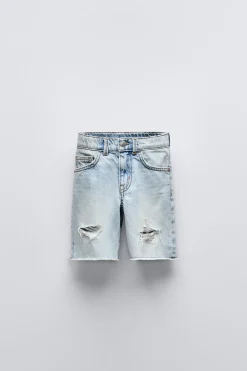 CALÇÕES BERMUDA EM DENIM COM RASGÕES-ZARA Outlet