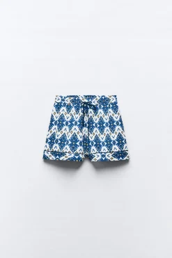 ZARA Saias / Calções^CALÇÕES BERMUDA ESTAMPADOS DEBRUADOS Azul / Branco