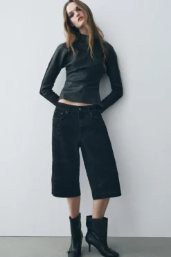 ZARA Saias / Calções^CALÇÕES BERMUDA FLOCADOS ZW COLLECTION Preto