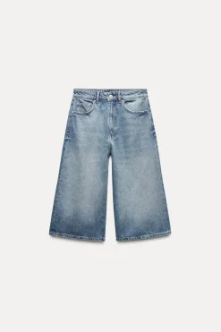 ZARA Saias / Calções^CALÇÕES BERMUDA JORTS DENIM TRF BAGGY CINTURA MÉDIA Azul