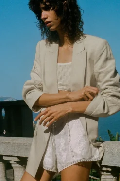 ZARA Saias / Calções|Lingerie^CALÇÕES BORDADOS COM LINHO Branco-marfim