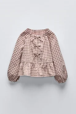 CAMISA AOS QUADRADOS VICHY COM LAÇOS-ZARA Best Sale