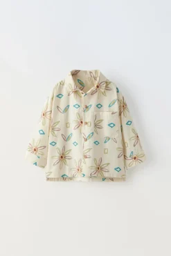 CAMISA COM ESTAMPADO FLORAL E LOSANGOS-ZARA Discount