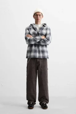 ZARA Vestuário De Inverno|Blusões^CAMISA COMPRIDA COM CAPUZ COMBINADO Azul