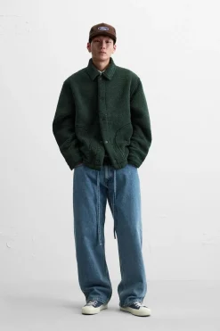 ZARA Vestuário De Inverno|Blusões^CAMISA COMPRIDA COM EFEITO DE PELO ENCARACOLADO Verde