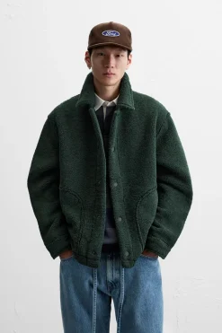 ZARA Vestuário De Inverno|Blusões^CAMISA COMPRIDA COM EFEITO DE PELO ENCARACOLADO Verde
