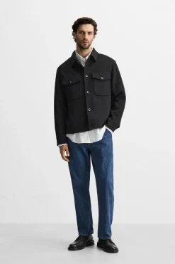 ZARA Vestuário De Inverno|Blusões^CAMISA COMPRIDA COM LÃ Preto