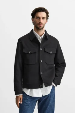 ZARA Vestuário De Inverno|Blusões^CAMISA COMPRIDA COM LÃ Preto