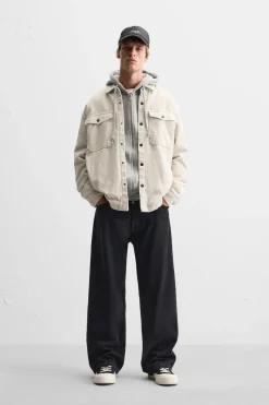 ZARA Vestuário De Inverno|Blusões^CAMISA COMPRIDA DE BOMBAZINA ACOLCHOADA Cru