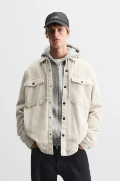 ZARA Vestuário De Inverno|Blusões^CAMISA COMPRIDA DE BOMBAZINA ACOLCHOADA Cru