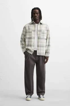 ZARA Vestuário De Inverno^CAMISA DE FLANELA AOS QUADRADOS Cinzento-pérola