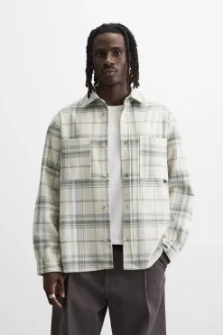 ZARA Vestuário De Inverno^CAMISA DE FLANELA AOS QUADRADOS Cinzento-pérola