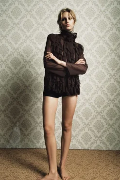ZARA Camisas / Blusas|Lingerie^CAMISA FOLHOS Castanho