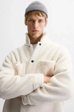 ZARA Vestuário De Inverno|Blusões^CAMISA LARGA COM EFEITO DE PELO ENCARACOLADO Cru