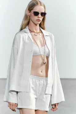 ZARA Camisas / Blusas|Lingerie^CAMISA OVERSIZE RISCAS Branco / Preto