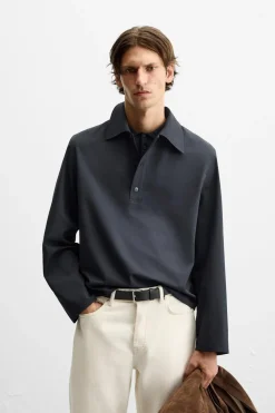 ZARA Polos^CAMISA POLO COM LÃ Azul-marinho