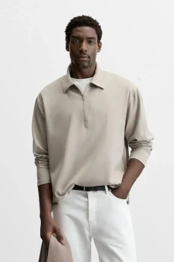 ZARA Polos^CAMISA POLO COM VISCOSE Vison-claro