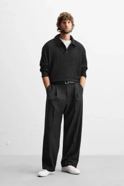 ZARA Polos^CAMISA POLO DE ESTRUTURA JACQUARD Preto