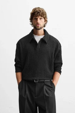 ZARA Polos^CAMISA POLO DE ESTRUTURA JACQUARD Preto