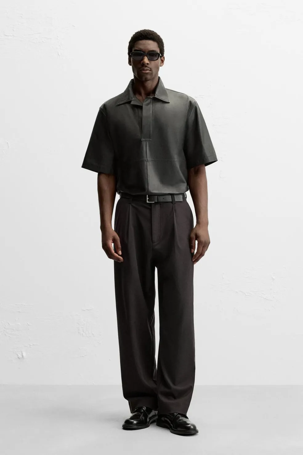 ZARA Blusões|Pele^CAMISA POLO DE PELE LIMITED EDITION Preto