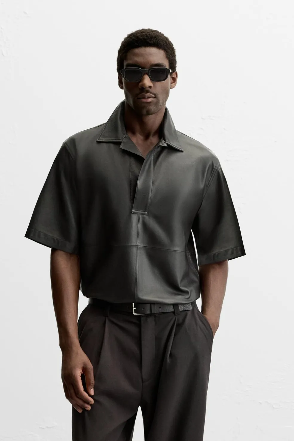 ZARA Blusões|Pele^CAMISA POLO DE PELE LIMITED EDITION Preto