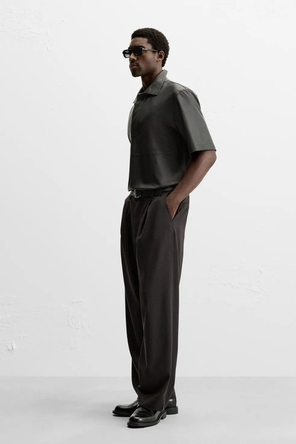 ZARA Blusões|Pele^CAMISA POLO DE PELE LIMITED EDITION Preto