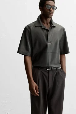 ZARA Blusões|Pele^CAMISA POLO DE PELE LIMITED EDITION Preto