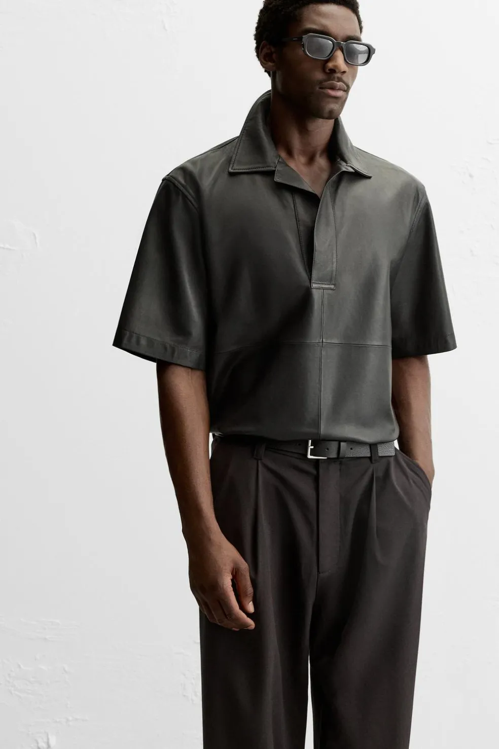 ZARA Blusões|Pele^CAMISA POLO DE PELE LIMITED EDITION Preto