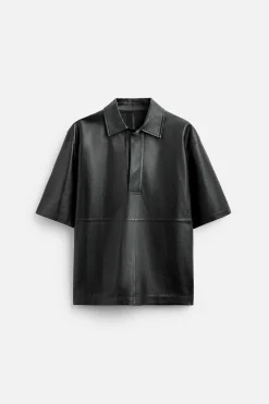 ZARA Blusões|Pele^CAMISA POLO DE PELE LIMITED EDITION Preto