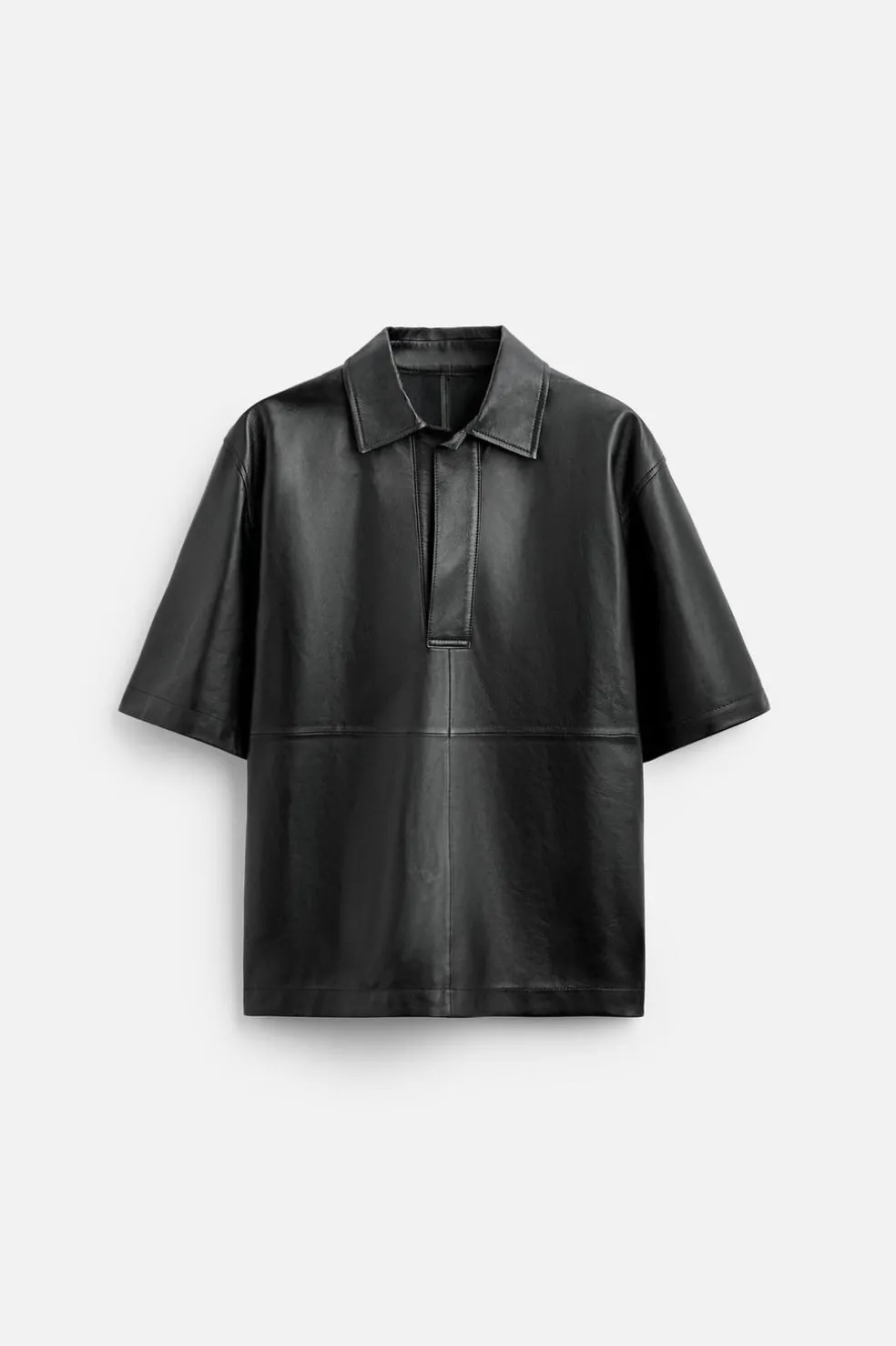 ZARA Blusões|Pele^CAMISA POLO DE PELE LIMITED EDITION Preto