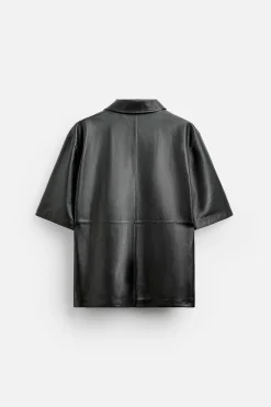 ZARA Blusões|Pele^CAMISA POLO DE PELE LIMITED EDITION Preto