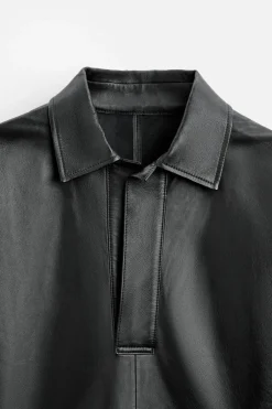 ZARA Blusões|Pele^CAMISA POLO DE PELE LIMITED EDITION Preto