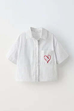 CAMISA ÀS RISCAS COM BORDADO-ZARA Flash Sale