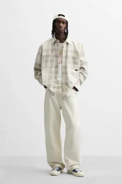 ZARA Vestuário De Inverno^CAMISA XADREZ DE FLANELA Bege