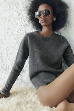 ZARA Cardigan / Camisolas|Malha^CAMISOLA BÁSICA 100% LÃ Cinzento-escuro