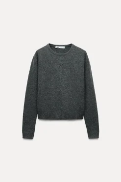 ZARA Cardigan / Camisolas|Malha^CAMISOLA BÁSICA 100% LÃ Cinzento-escuro