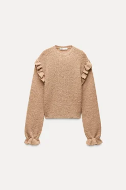 ZARA Cardigan / Camisolas|Malha^CAMISOLA DE MALHA COM FOLHOS Camel-médio