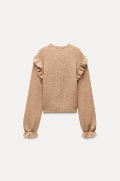 ZARA Cardigan / Camisolas|Malha^CAMISOLA DE MALHA COM FOLHOS Camel-médio