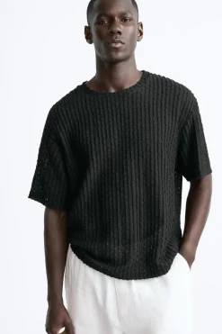 ZARA Camisola / Casacos|T-Shirts^CAMISOLA ESTRUTURA MALHA ABERTA Preto