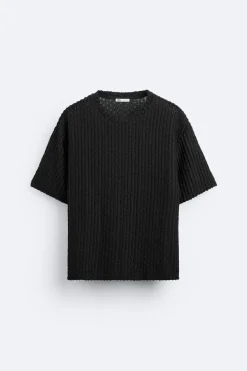 ZARA Camisola / Casacos|T-Shirts^CAMISOLA ESTRUTURA MALHA ABERTA Preto