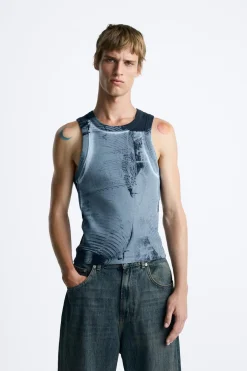 ZARA T-Shirts^CAMISOLA TANK COM ESTAMPADO ABSTRATO azul/preto