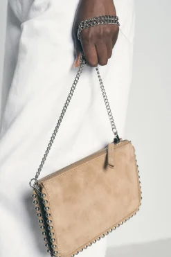 ZARA Malas^CARTEIRA MALA A TIRACOLO EM CROUTE COM TACHAS Torrado-escuro
