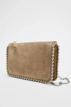 ZARA Malas^CARTEIRA MALA A TIRACOLO EM CROUTE COM TACHAS Torrado-escuro