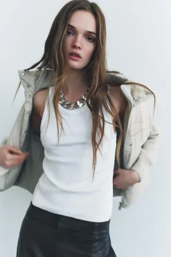 ZARA Sobretudos / Anoraques^CASACO ACOLCHOADO COMBINADO ZW COLLECTION Cru