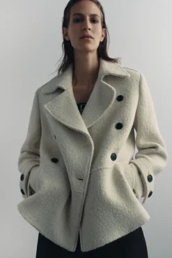 ZARA Sobretudos / Anoraques^CASACO BOUCLÉ COM LÃ ZW COLLECTION Cru