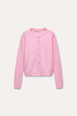 ZARA Cardigan / Camisolas|Malha^CASACO BÁSICO 100% LÃ Rosa