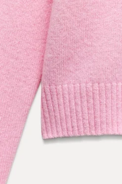 ZARA Cardigan / Camisolas|Malha^CASACO BÁSICO 100% LÃ Rosa