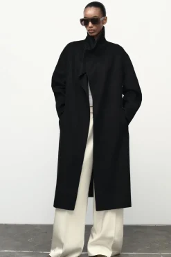 ZARA Sobretudos / Anoraques^CASACO COM CINTO DE LÃ Preto