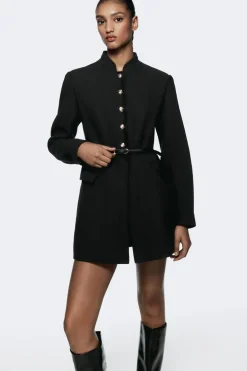 ZARA Sobretudos / Anoraques^CASACO COM CINTO DE LÃ Preto
