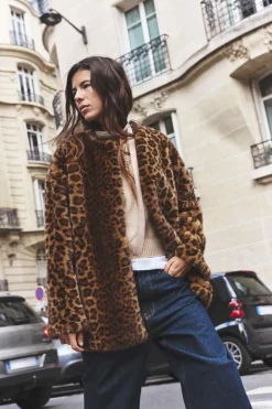 ZARA Sobretudos / Anoraques^CASACO COM EFEITO DE PELO SINTÉTICO E ESTAMPADO ANIMAL Leopardo